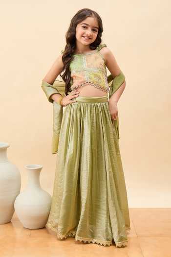 Buy_StyloBug_Green Polyester Embroidered Blouse Lehenga Set _at_Aza_Fashions
