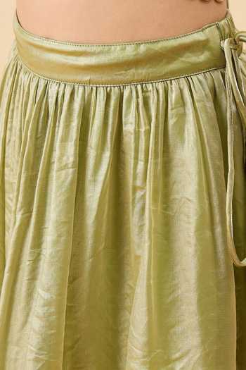 Shop_StyloBug_Green Polyester Embroidered Blouse Lehenga Set _Online_at_Aza_Fashions