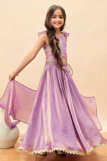 StyloBug_Purple Polyester Embroidered Lehenga Set _Online_at_Aza_Fashions