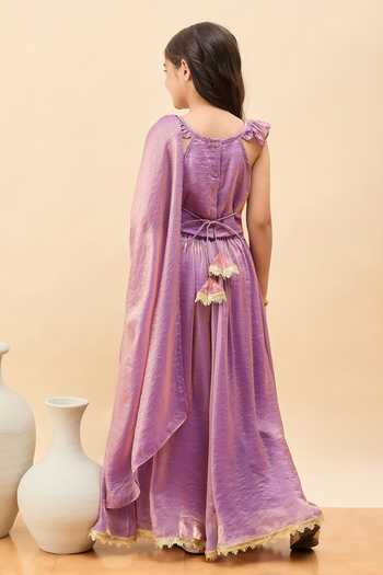 Shop_StyloBug_Purple Polyester Embroidered Lehenga Set _at_Aza_Fashions