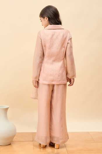 Shop_StyloBug_Gold Polyester Side Waist Tie-up Top And Pant Set _at_Aza_Fashions