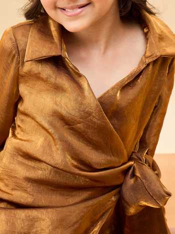 Shop_StyloBug_Brown Polyester Wrap Tie-up Top And Pant Set _Online_at_Aza_Fashions