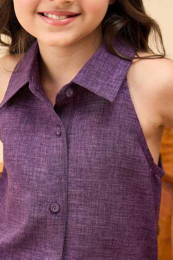 StyloBug_Purple Polyester Embroidered Kurta And Pant Set _Online_at_Aza_Fashions