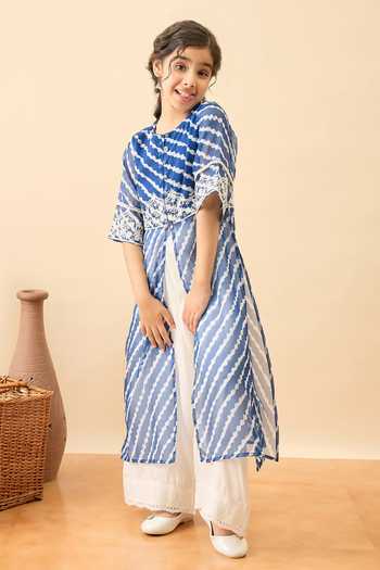Buy_StyloBug_Blue Polyester Wavy Print Kurta And Pant Set _at_Aza_Fashions