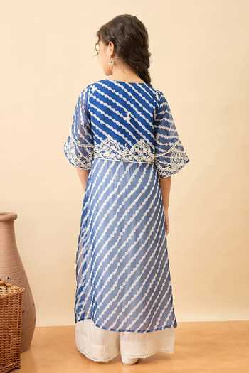 Shop_StyloBug_Blue Polyester Wavy Print Kurta And Pant Set _at_Aza_Fashions