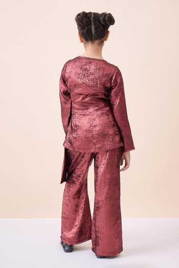 Shop_StyloBug_Maroon Polyester Knot Toe-up Top And Pant Set _at_Aza_Fashions