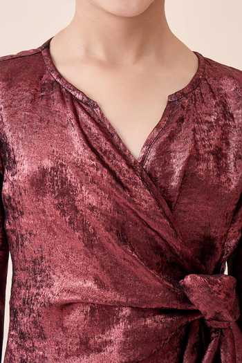 Buy_StyloBug_Maroon Polyester Knot Toe-up Top And Pant Set _Online_at_Aza_Fashions