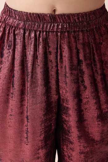 Shop_StyloBug_Maroon Polyester Knot Toe-up Top And Pant Set _Online_at_Aza_Fashions