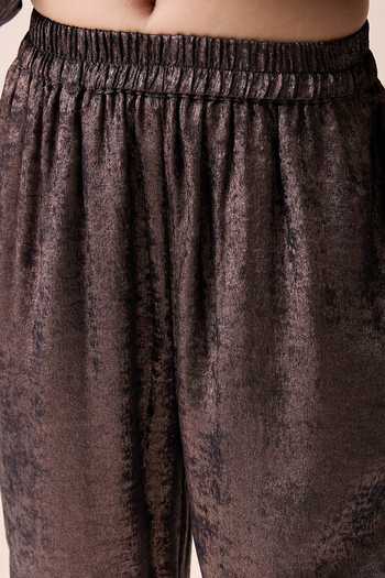 Shop_StyloBug_Brown Polyester Metallic Pattern Top And Pant Set _Online_at_Aza_Fashions