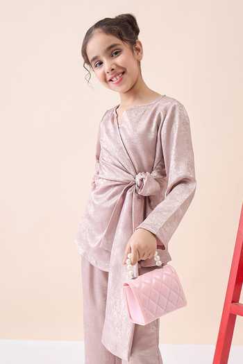 StyloBug_Pink Polyester Tie-up Top And Pant Set _Online_at_Aza_Fashions