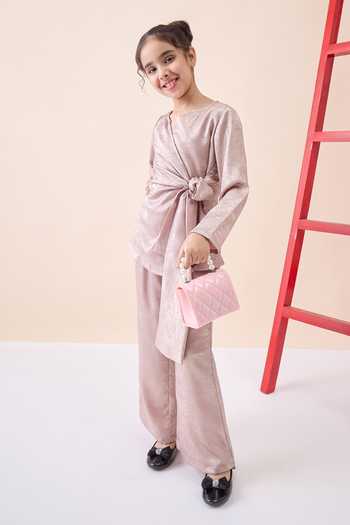 Buy_StyloBug_Pink Polyester Tie-up Top And Pant Set _Online_at_Aza_Fashions