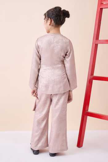 Shop_StyloBug_Pink Polyester Tie-up Top And Pant Set _at_Aza_Fashions