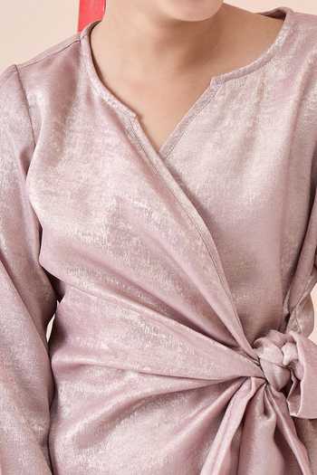 Shop_StyloBug_Pink Polyester Tie-up Top And Pant Set _Online_at_Aza_Fashions