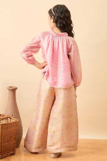 Shop_StyloBug_Pink Polyester Paisley Pattern Top With Pant _at_Aza_Fashions