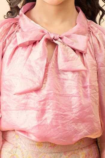 StyloBug_Pink Polyester Paisley Pattern Top With Pant _Online_at_Aza_Fashions