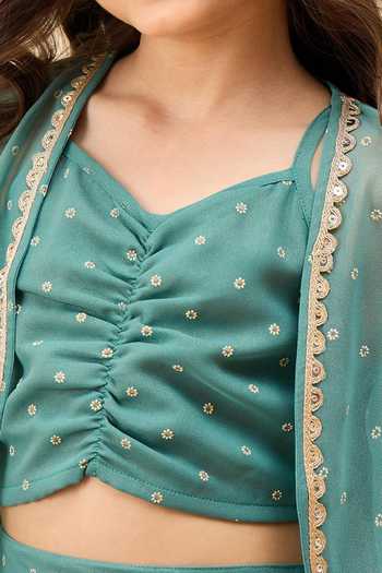 StyloBug_Green Polyester Motif Pattern Jacket And Pant Set _Online_at_Aza_Fashions