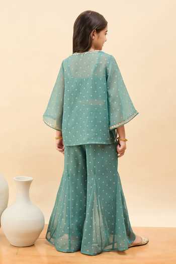 Shop_StyloBug_Green Polyester Motif Pattern Jacket And Pant Set _at_Aza_Fashions
