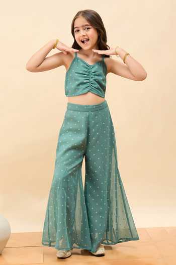 Shop_StyloBug_Green Polyester Motif Pattern Jacket And Pant Set _Online_at_Aza_Fashions