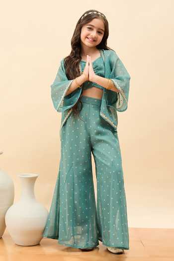 Buy_StyloBug_Green Polyester Motif Pattern Jacket And Pant Set _at_Aza_Fashions