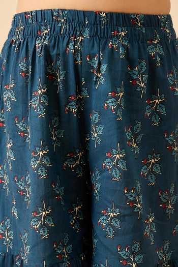 Shop_StyloBug_Blue Cotton Floral Print Kurta Set _Online_at_Aza_Fashions