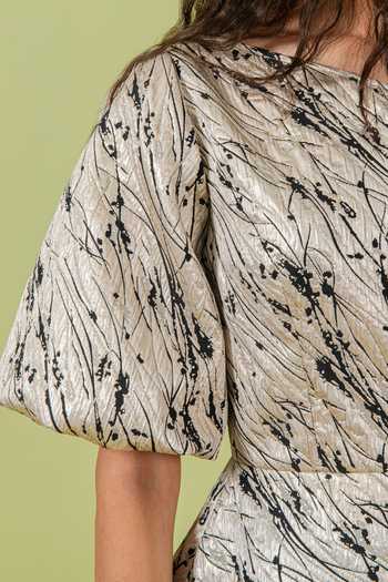 Buy_Swatee Singh_Silver Jacquard One Shoulder Peplum Top _Online_at_Aza_Fashions