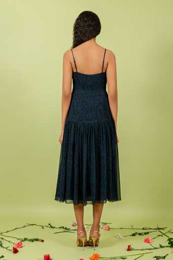 Shop_Swatee Singh_Blue Georgette Square Neck Leopard Print Dress _at_Aza_Fashions