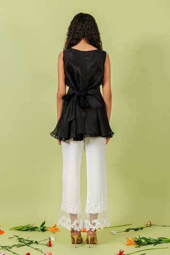 Shop_Swatee Singh_Ivory Crepe, Lace Hem Pant _at_Aza_Fashions