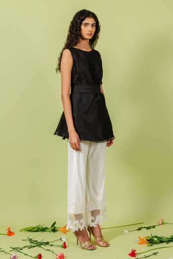 Buy_Swatee Singh_Ivory Crepe, Lace Hem Pant _Online_at_Aza_Fashions