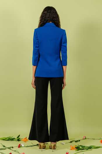 Shop_Swatee Singh_Blue Crepe Fan Pleated Blazer _at_Aza_Fashions