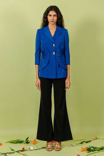 Buy_Swatee Singh_Blue Crepe Fan Pleated Blazer _Online_at_Aza_Fashions