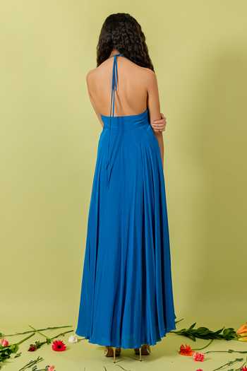 Shop_Swatee Singh_Blue Crepe Halter Neck Azura Dress _at_Aza_Fashions