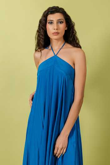 Swatee Singh_Blue Crepe Halter Neck Azura Dress _Online_at_Aza_Fashions
