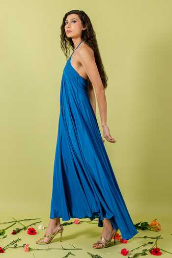 Buy_Swatee Singh_Blue Crepe Halter Neck Azura Dress _Online_at_Aza_Fashions