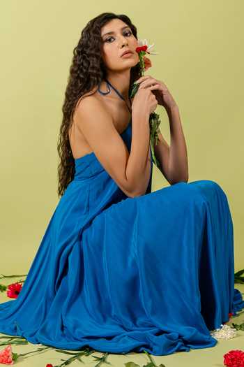 Buy_Swatee Singh_Blue Crepe Halter Neck Azura Dress 