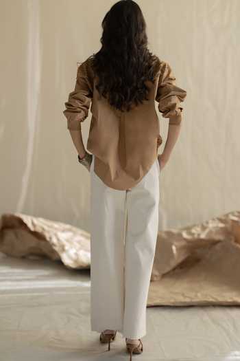 Shop_Pooja-Keyur_Beige Cotton Round Neck Top _at_Aza_Fashions