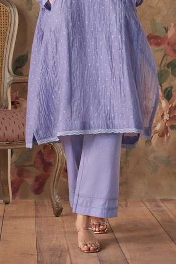 Buy_Kritika Dawar_Lilac Chanderi, Cotton Mandarin Collar, Yes Ziya Aanar Embroidered Kurta Set _Online_at_Aza_Fashions