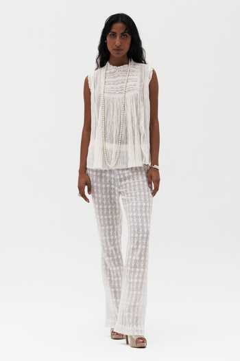 Buy_Payal Jain_Off White Cotton, Voile High Neck Alison Embroidered Top _Online_at_Aza_Fashions