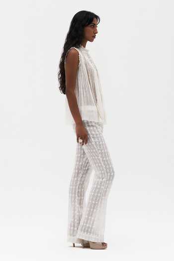 Shop_Payal Jain_Off White Cotton, Voile High Neck Alison Embroidered Top _Online_at_Aza_Fashions