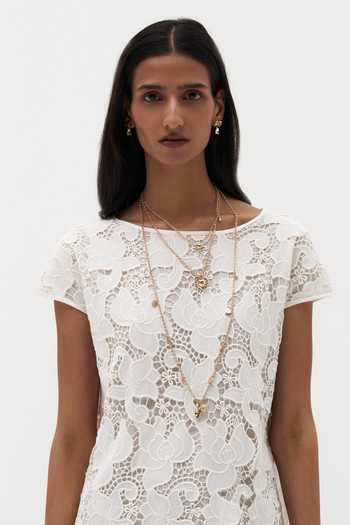 Payal Jain_Off White Cotton Round Neck Lea Cutwork Dress _Online_at_Aza_Fashions