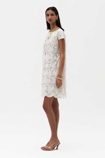 Buy_Payal Jain_Off White Cotton Round Neck Lea Cutwork Dress _Online_at_Aza_Fashions