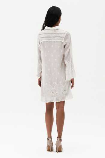 Shop_Payal Jain_Off White Muslin (mulmul) Collared Neck Bronte Chikankari Dress _at_Aza_Fashions