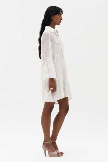 Buy_Payal Jain_Off White Muslin (mulmul) Collared Neck Bronte Chikankari Dress _Online_at_Aza_Fashions