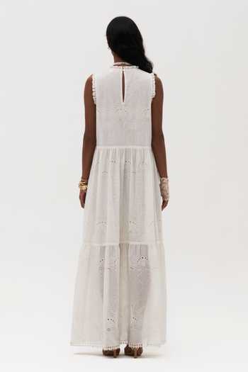 Shop_Payal Jain_Off White Cotton High Neck Erin Embroidered Dress _at_Aza_Fashions