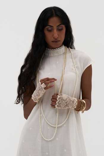 Payal Jain_Off White Cotton High Neck Erin Embroidered Dress _Online_at_Aza_Fashions