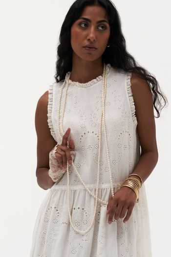 Buy_Payal Jain_Off White Cotton High Neck Erin Embroidered Dress _Online_at_Aza_Fashions