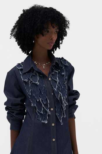 Payal Jain_Blue Denim Collared Neck Alma Embroidered Dress _Online_at_Aza_Fashions
