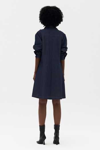 Shop_Payal Jain_Blue Denim Collared Neck Alma Embroidered Dress _at_Aza_Fashions
