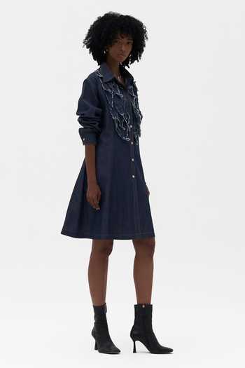 Buy_Payal Jain_Blue Denim Collared Neck Alma Embroidered Dress _Online_at_Aza_Fashions