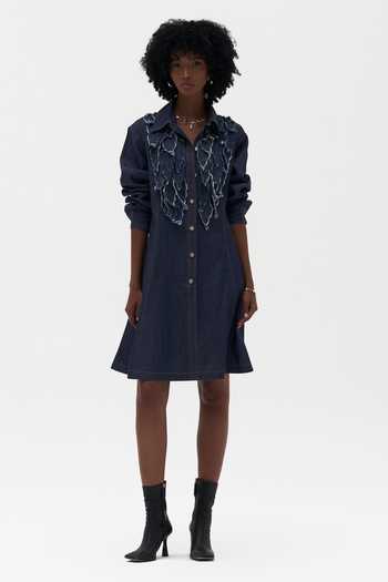 Buy_Payal Jain_Blue Denim Collared Neck Alma Embroidered Dress _at_Aza_Fashions
