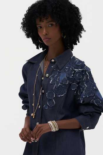 Buy_Payal Jain_Blue Denim Collared , Button-down Dao Embroidered Indigo Dress _Online_at_Aza_Fashions